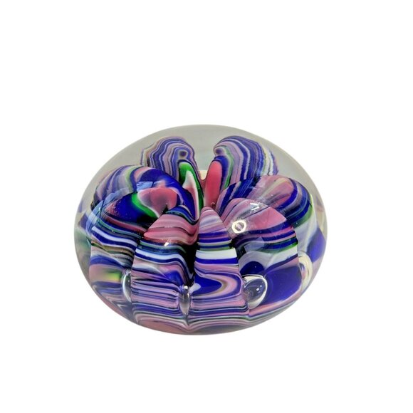 St. Clair Other - Art Glass Paperweight Signed Joe St. Claire, Ribbon Crimp blue, pink, white
